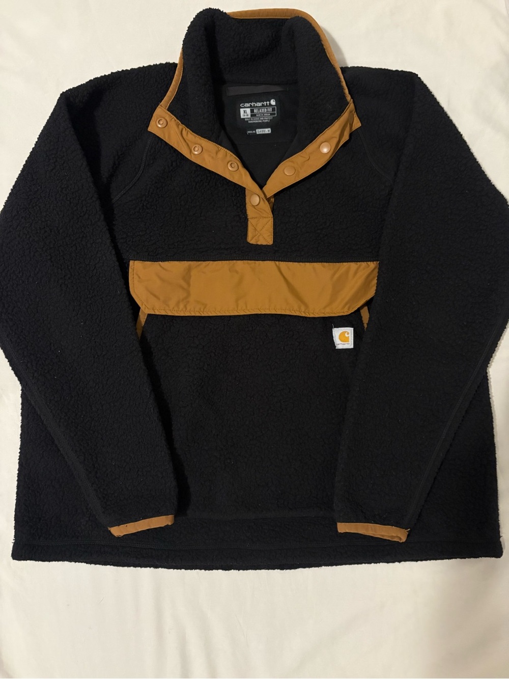Carhartt Women’s XL Black Fleece Pullover Brown Snap Front 104922